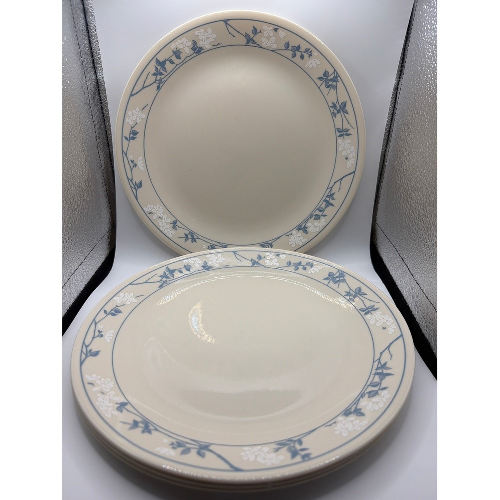 4 Corelle First of Spring 10 1/4" Dinner Plates Ivory, Blue and White
